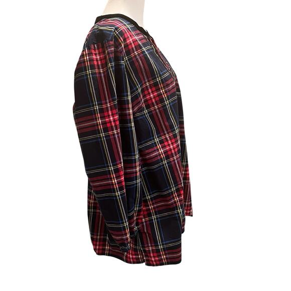 Talbots Velvet Trim Top Red Plaid Long Sleeve Split Neck Womens XL Christmas - Picture 5 of 12